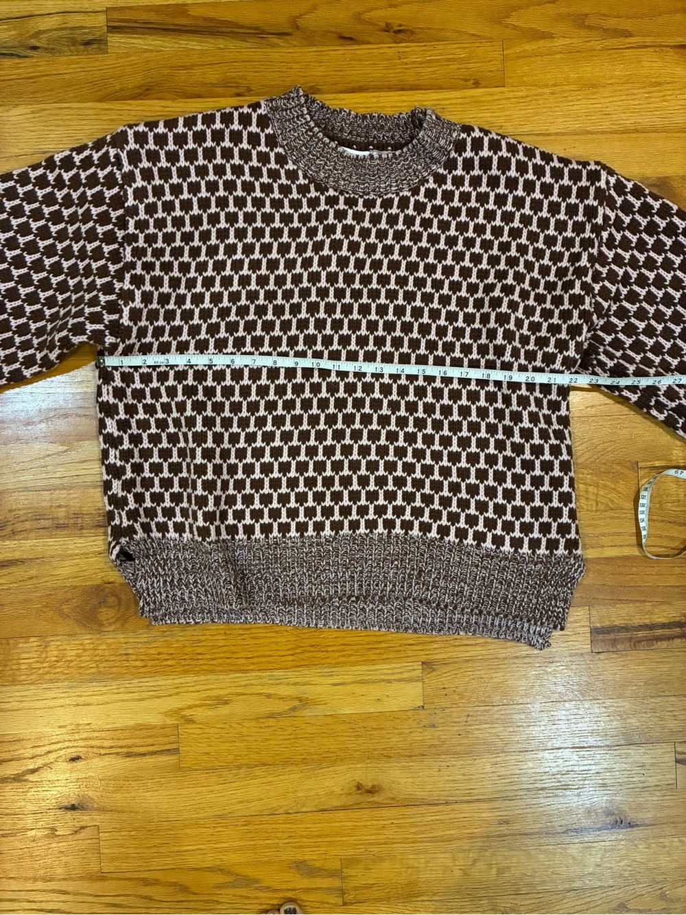 Altar'd State Brown & Cream Geometric Crewneck Sweater